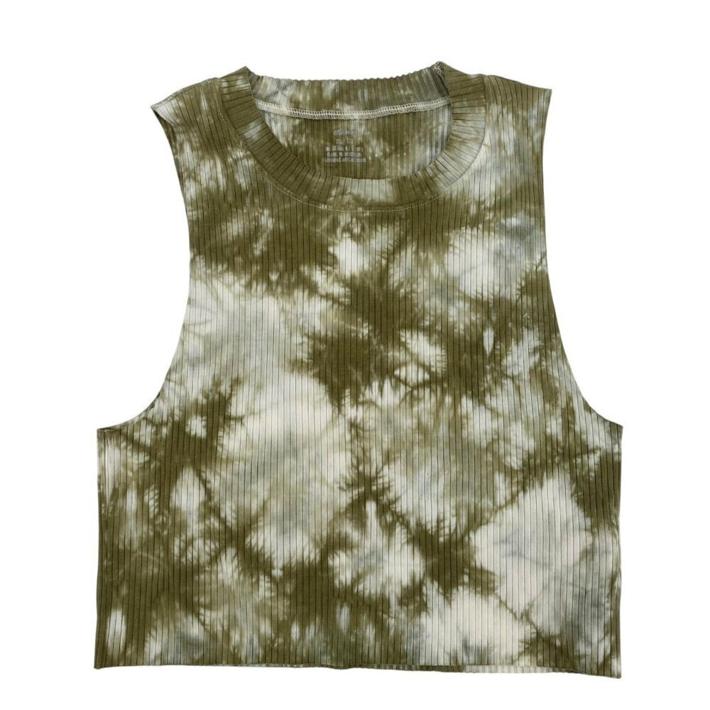 Aerie Women's XL High Neck Rebel Ribbed Tie Dye Cropped Tank Top Green NWT